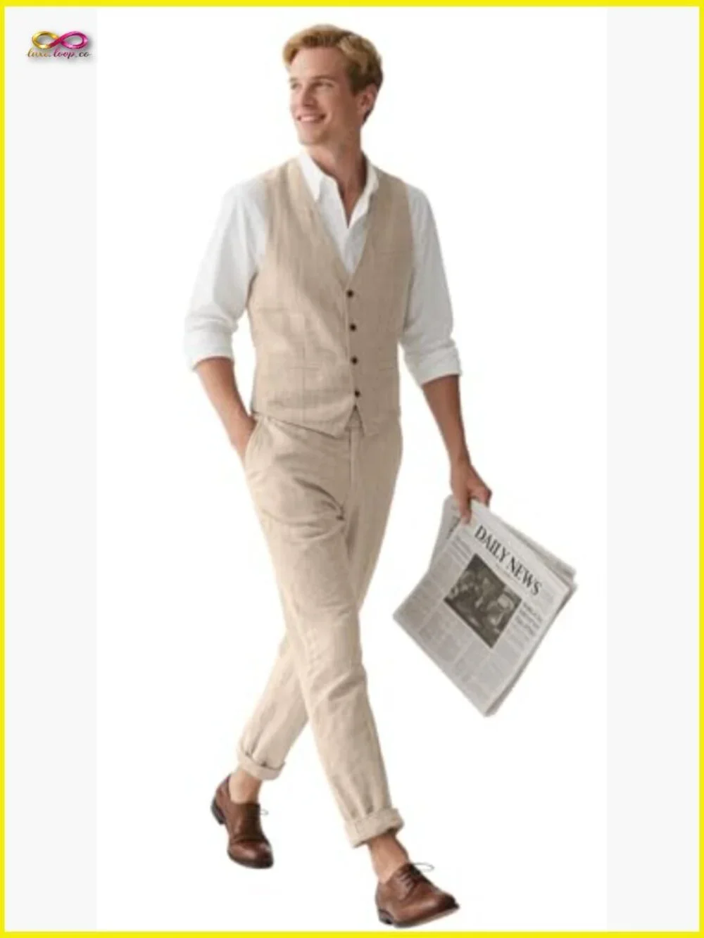 Men's Linen Suit Set Slim Fit Casual Summer Beach Wedding Formal Wear